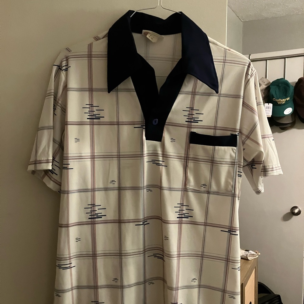Men's Navy and Cream Plaid Shirt